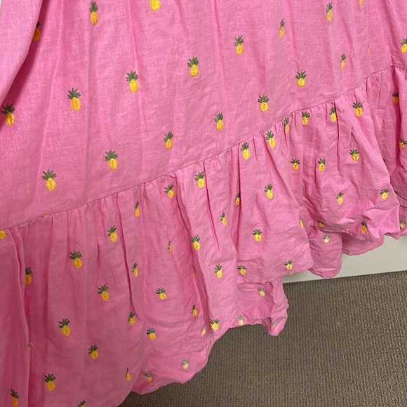 Farm Rio Pink Maxi Dress with Embroidered Pineapples. Puff Sleeves +Ruffle skirt - Picture 10 of 12